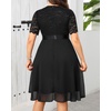 image:imageTalisea Plus Size Wedding Guest Dress  Formal Cocktail Party Ruffle Elegant Tea Length Lace Chiffon V Neck Midi DressesBlack