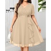 image:imageTalisea Plus Size Wedding Guest Dress  Formal Cocktail Party Ruffle Elegant Tea Length Lace Chiffon V Neck Midi DressesChampagne