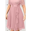 image:imageTalisea Plus Size Wedding Guest Dress  Formal Cocktail Party Ruffle Elegant Tea Length Lace Chiffon V Neck Midi DressesDusty Rose