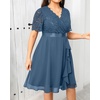 image:imageTalisea Plus Size Wedding Guest Dress  Formal Cocktail Party Ruffle Elegant Tea Length Lace Chiffon V Neck Midi DressesGrey Blue