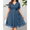 image:imageTalisea Plus Size Wedding Guest Dress  Formal Cocktail Party Ruffle Elegant Tea Length Lace Chiffon V Neck Midi DressesGrey Blue