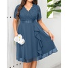 image:imageTalisea Plus Size Wedding Guest Dress  Formal Cocktail Party Ruffle Elegant Tea Length Lace Chiffon V Neck Midi DressesGrey Blue