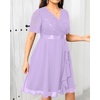 image:imageTalisea Plus Size Wedding Guest Dress  Formal Cocktail Party Ruffle Elegant Tea Length Lace Chiffon V Neck Midi DressesLavender
