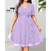 image:imageTalisea Plus Size Wedding Guest Dress  Formal Cocktail Party Ruffle Elegant Tea Length Lace Chiffon V Neck Midi DressesLavender