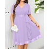 image:imageTalisea Plus Size Wedding Guest Dress  Formal Cocktail Party Ruffle Elegant Tea Length Lace Chiffon V Neck Midi DressesLavender