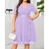 image:imageTalisea Plus Size Wedding Guest Dress  Formal Cocktail Party Ruffle Elegant Tea Length Lace Chiffon V Neck Midi DressesLavender