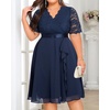 image:imageTalisea Plus Size Wedding Guest Dress  Formal Cocktail Party Ruffle Elegant Tea Length Lace Chiffon V Neck Midi DressesNavy Blue