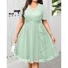 image:imageTalisea Plus Size Wedding Guest Dress  Formal Cocktail Party Ruffle Elegant Tea Length Lace Chiffon V Neck Midi DressesSage Green