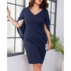 image:imageTalisea Plus Size Wedding Guest Dress  Women Chiffon Cape Semi Formal Cocktail Party Bodycon DressesNavy Blue