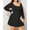 image:imageTalisea Plus Size Womens Sweetheart Neckline Dress Smocked Short Summer Sundress Chiffon Mini Cute Graduation DressesBlack Long Sleeve