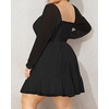 image:imageTalisea Plus Size Womens Sweetheart Neckline Dress Smocked Short Summer Sundress Chiffon Mini Cute Graduation DressesBlack Long Sleeve