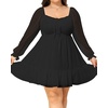 image:imageTalisea Plus Size Womens Sweetheart Neckline Dress Smocked Short Summer Sundress Chiffon Mini Cute Graduation DressesBlack Long Sleeve