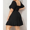image:imageTalisea Plus Size Womens Sweetheart Neckline Dress Smocked Short Summer Sundress Chiffon Mini Cute Graduation DressesBlack Short Sleeve