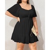 image:imageTalisea Plus Size Womens Sweetheart Neckline Dress Smocked Short Summer Sundress Chiffon Mini Cute Graduation DressesBlack Short Sleeve