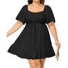 image:imageTalisea Plus Size Womens Sweetheart Neckline Dress Smocked Short Summer Sundress Chiffon Mini Cute Graduation DressesBlack Short Sleeve