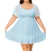 image:imageTalisea Plus Size Womens Sweetheart Neckline Dress Smocked Short Summer Sundress Chiffon Mini Cute Graduation DressesBlue Short Sleeve