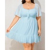 image:imageTalisea Plus Size Womens Sweetheart Neckline Dress Smocked Short Summer Sundress Chiffon Mini Cute Graduation DressesBlue Short Sleeve