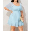 image:imageTalisea Plus Size Womens Sweetheart Neckline Dress Smocked Short Summer Sundress Chiffon Mini Cute Graduation DressesBlue Short Sleeve