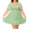 image:imageTalisea Plus Size Womens Sweetheart Neckline Dress Smocked Short Summer Sundress Chiffon Mini Cute Graduation DressesGreen Short Sleeve
