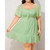 image:imageTalisea Plus Size Womens Sweetheart Neckline Dress Smocked Short Summer Sundress Chiffon Mini Cute Graduation DressesGreen Short Sleeve