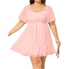 image:imageTalisea Plus Size Womens Sweetheart Neckline Dress Smocked Short Summer Sundress Chiffon Mini Cute Graduation DressesPink Short Sleeve