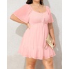 image:imageTalisea Plus Size Womens Sweetheart Neckline Dress Smocked Short Summer Sundress Chiffon Mini Cute Graduation DressesPink Short Sleeve