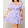 image:imageTalisea Plus Size Womens Sweetheart Neckline Dress Smocked Short Summer Sundress Chiffon Mini Cute Graduation DressesPurple Short Sleeve