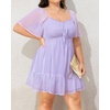 image:imageTalisea Plus Size Womens Sweetheart Neckline Dress Smocked Short Summer Sundress Chiffon Mini Cute Graduation DressesPurple Short Sleeve