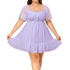 image:imageTalisea Plus Size Womens Sweetheart Neckline Dress Smocked Short Summer Sundress Chiffon Mini Cute Graduation DressesPurple Short Sleeve