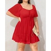 image:imageTalisea Plus Size Womens Sweetheart Neckline Dress Smocked Short Summer Sundress Chiffon Mini Cute Graduation DressesRed Short Sleeve