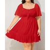 image:imageTalisea Plus Size Womens Sweetheart Neckline Dress Smocked Short Summer Sundress Chiffon Mini Cute Graduation DressesRed Short Sleeve