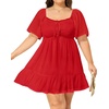 image:imageTalisea Plus Size Womens Sweetheart Neckline Dress Smocked Short Summer Sundress Chiffon Mini Cute Graduation DressesRed Short Sleeve