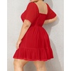 image:imageTalisea Plus Size Womens Sweetheart Neckline Dress Smocked Short Summer Sundress Chiffon Mini Cute Graduation DressesRed Short Sleeve