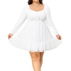 image:imageTalisea Plus Size Womens Sweetheart Neckline Dress Smocked Short Summer Sundress Chiffon Mini Cute Graduation DressesWhite Long Sleeve