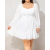 image:imageTalisea Plus Size Womens Sweetheart Neckline Dress Smocked Short Summer Sundress Chiffon Mini Cute Graduation DressesWhite Long Sleeve