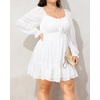 image:imageTalisea Plus Size Womens Sweetheart Neckline Dress Smocked Short Summer Sundress Chiffon Mini Cute Graduation DressesWhite Long Sleeve