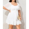 image:imageTalisea Plus Size Womens Sweetheart Neckline Dress Smocked Short Summer Sundress Chiffon Mini Cute Graduation DressesWhite Short Sleeve