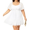 image:imageTalisea Plus Size Womens Sweetheart Neckline Dress Smocked Short Summer Sundress Chiffon Mini Cute Graduation DressesWhite Short Sleeve