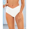 image:imageTalisea Women Full Coverage Bikini Bottom  V Cut Bathing Suit Bottoms Mid Waist Twist Front Swimsuit Bottom Swimwear 2025White