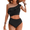 image:imageTalisea Women One Piece Cutout Swimsuits  One Shoulder Ruffle Cut Out Bathing Suit Swimwear Monokini 2025Black