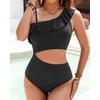 image:imageTalisea Women One Piece Cutout Swimsuits  One Shoulder Ruffle Cut Out Bathing Suit Swimwear Monokini 2025Black