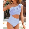 image:imageTalisea Women One Piece Cutout Swimsuits  One Shoulder Ruffle Cut Out Bathing Suit Swimwear Monokini 2025Blue Stripe