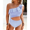 image:imageTalisea Women One Piece Cutout Swimsuits  One Shoulder Ruffle Cut Out Bathing Suit Swimwear Monokini 2025Blue Stripe