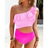 image:imageTalisea Women One Piece Cutout Swimsuits  One Shoulder Ruffle Cut Out Bathing Suit Swimwear Monokini 2025Pink