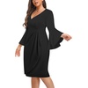 image:imageTalisea Women Plus Size Work Dress  Semi Formal Wedding Guest Church Business Office Interview V Neck Bell Sleeve DressBlack