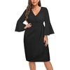 image:imageTalisea Women Plus Size Work Dress  Semi Formal Wedding Guest Church Business Office Interview V Neck Bell Sleeve DressBlack
