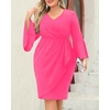 image:imageTalisea Women Plus Size Work Dress  Semi Formal Wedding Guest Church Business Office Interview V Neck Bell Sleeve DressHot Pink