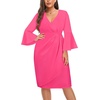 image:imageTalisea Women Plus Size Work Dress  Semi Formal Wedding Guest Church Business Office Interview V Neck Bell Sleeve DressHot Pink
