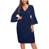 image:imageTalisea Women Plus Size Work Dress  Semi Formal Wedding Guest Church Business Office Interview V Neck Bell Sleeve DressNavy Blue
