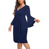 image:imageTalisea Women Plus Size Work Dress  Semi Formal Wedding Guest Church Business Office Interview V Neck Bell Sleeve DressNavy Blue